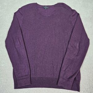 Marc Anthony Mens V Neck Long Sleeve Sweater Eggplant Sz L Cashmere Blend Preppy